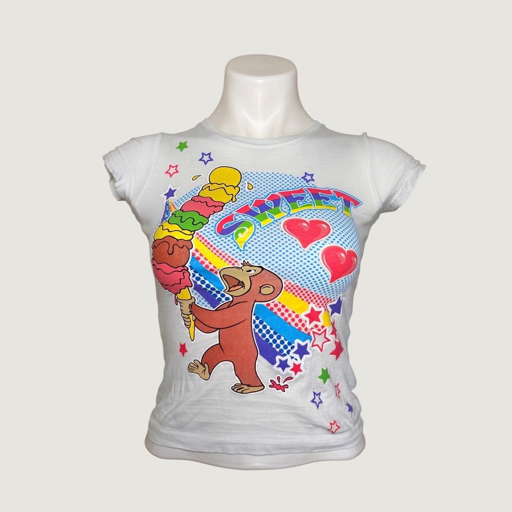 Y2K Curious George Sweet Rainbow Ice Cream Graphic Baby Tee Scene #15